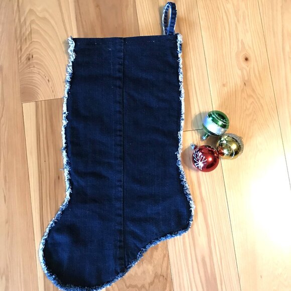 Handmade Denim Christmas Stocking w/Jean Pocket: Purple Unicorn Graphic, M-L - Picture 3 of 8